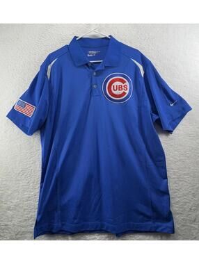 Nike Golf Tour Performance Chicago Cubs Polo Shirt Mens XL Blue Large Logo Patch